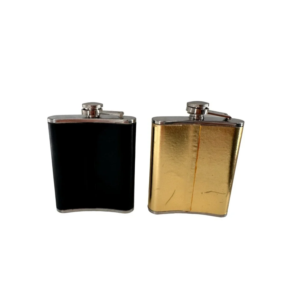 Flask Set of 2 Wild eye designs 1 For Me For You Gold Bar Gift Party Stainless c